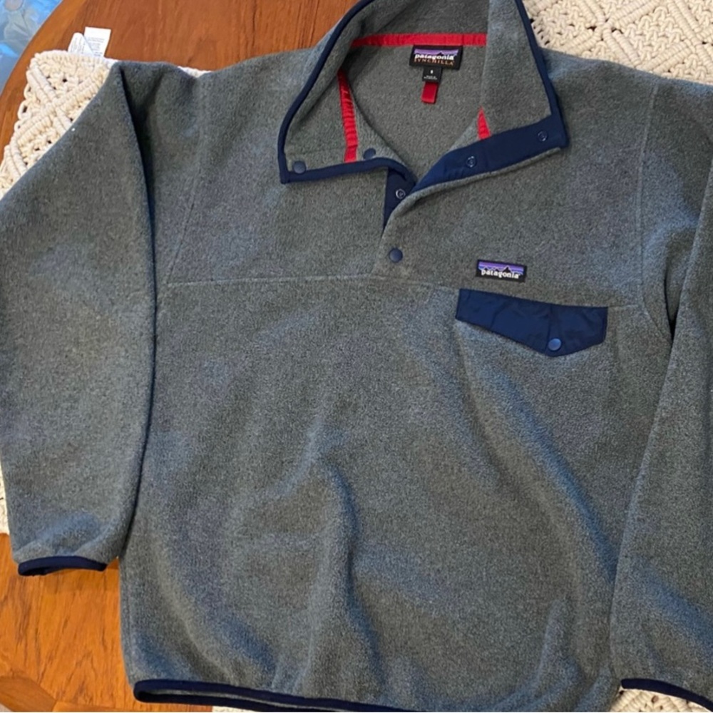 Patagonia Mens Synchilla Snap T Fleece Pullover Sz Small Fray navy trim